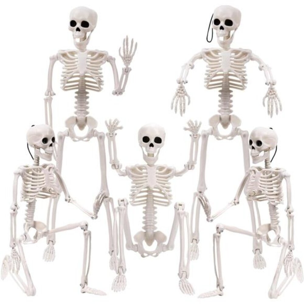 XIMISHOP‎ 5pcs Halloween Skeleton Decoration, 16" Full Body Posable Hanging